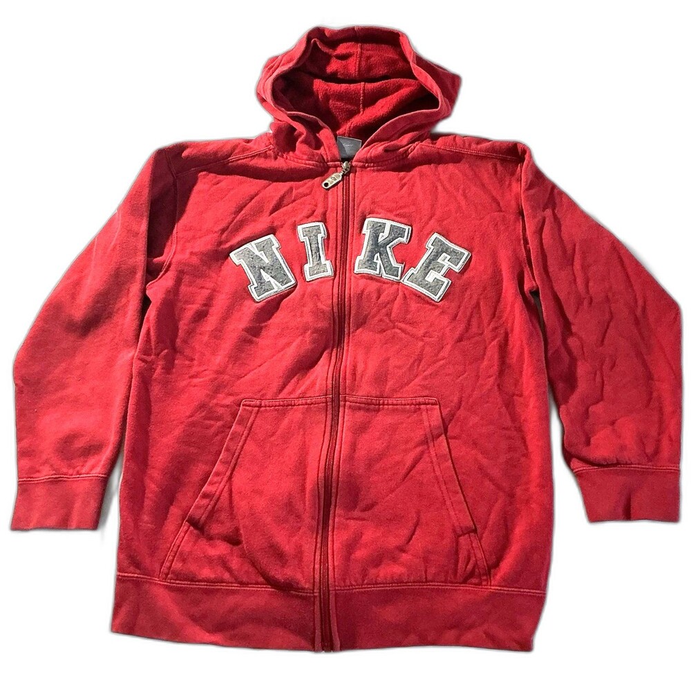 RETRO NIKE HOODIE Full-Zip Up Sweatshirt Jacket Classic Red Large 14-16